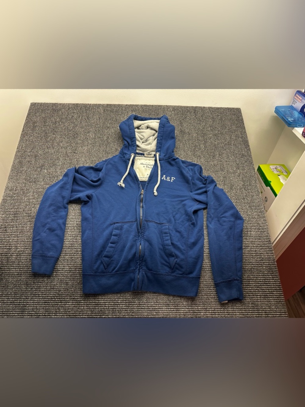 Men’s Blue Abercrombie And Fitch Full Zip Long Sleeve A&F Logo Hooded Sweatshirt